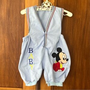 Vintage 90s Light Blue Baby Disney Mickey Mouse Embroidered Romper